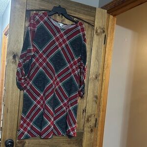 Cato Burgundy and Gray Plaid Top